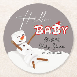 Hello Baby Cute Snowman Baby Shower Paper Coaster Runder Pappuntersetzer