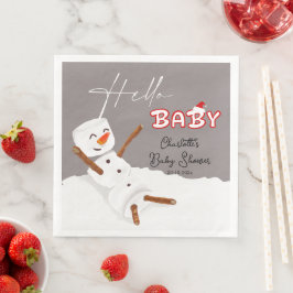 Hello Baby Cute Snowman Baby Shower Serviette