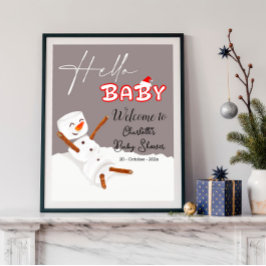 Hello Baby Cute Snowman Baby Shower Welcome Poster