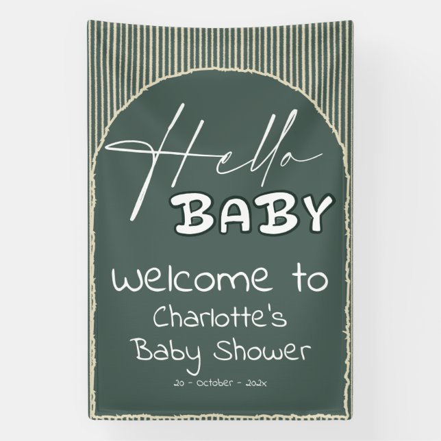 Hello Baby Dark Green Stripes Baby Shower Banner (Vertikal)