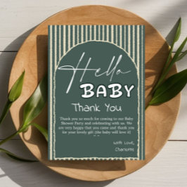 Hello Baby Dark Green Stripes Baby Shower Dankeskarte