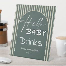 Hello Baby Dark Green Stripes Baby Shower Drinks Sockelschild