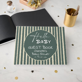Hello Baby Dark Green Stripes Baby Shower Gästebuch