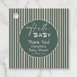 Hello Baby Dark Green Stripes Baby Shower Geschenkanhänger