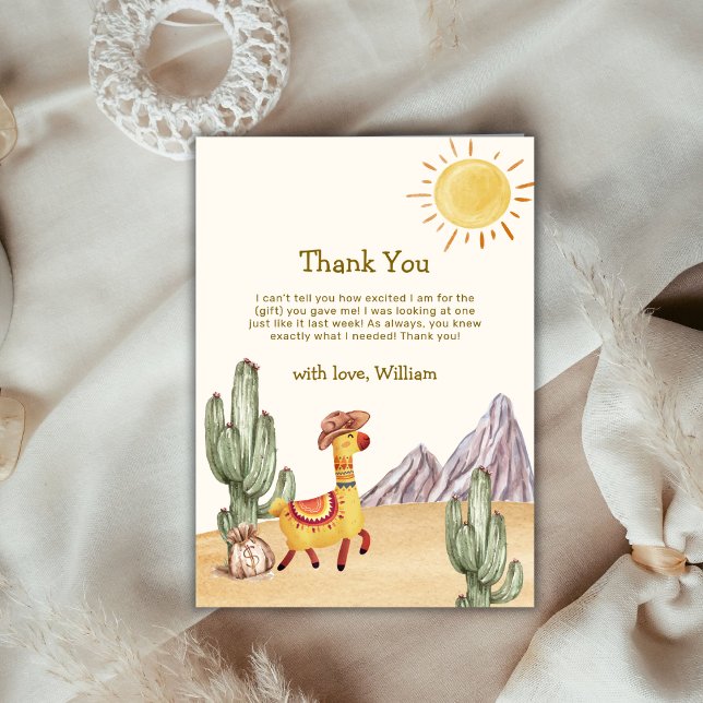 Hello Baby Desert Cactus Llama Cowboy Baby Shower Dankeskarte (Hello Baby Desert Cactus Llama Cowboy Baby Shower Thank You Card)
