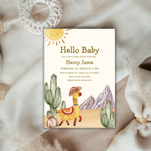 Hello Baby Desert Cactus Llama Cowboy Baby Shower Einladung (Hello Baby Desert Cactus Llama Cowboy Baby Shower Invitation)