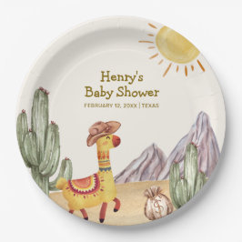 Hello Baby Desert Cactus Llama Cowboy Baby Shower Pappteller