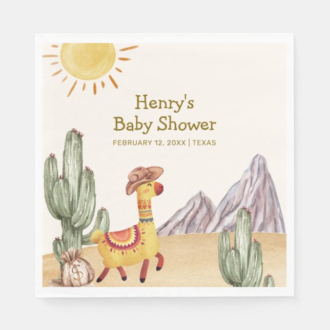 Hello Baby Desert Cactus Llama Cowboy Baby Shower Serviette (Vorderseite)