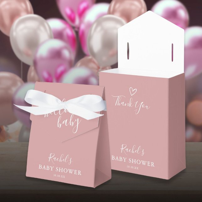 Hello Baby Dusche Niedlich Herzdusche Rose Pink Gi Geschenkschachtel (Hello Baby Shower Cute Heart Dusty Rose Pink Girl Favor Boxes)