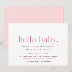 Hello Baby   Einfache Herz-Pink-Girl-Babydusche Einladung