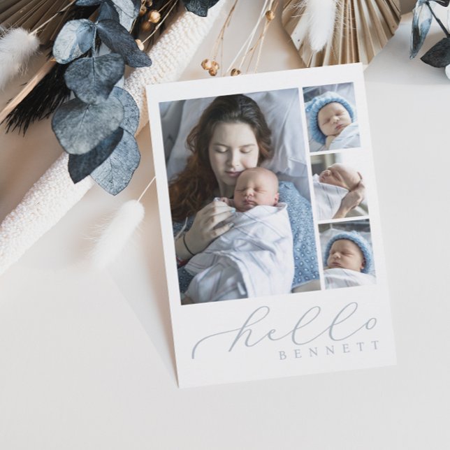 Hello Baby Einfaches Skriptfoto Collage Birth Ankündigung (Von Creator hochgeladen)