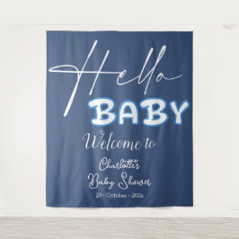 Hello Baby Elegant Dark Blue Baby Dusche Hintergru Wandteppich