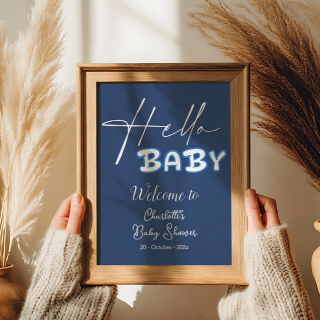 Hello Baby Elegant Dark Blue Baby Dusche Willkomme Poster (Von Creator hochgeladen)