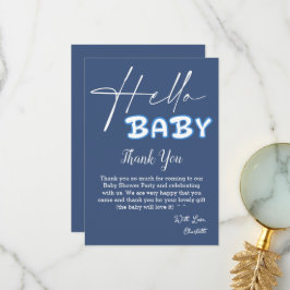 Hello Baby Elegant Dark Blue Baby Shower Dankeskarte