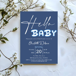 Hello Baby Elegant Dark Blue Baby Shower Einladung