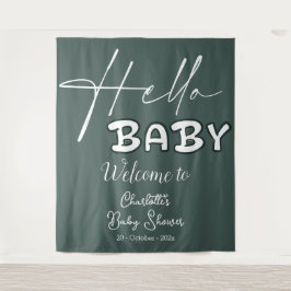 Hello Baby Elegant Dark Green Baby Dusche Hintergr Wandteppich