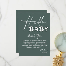 Hello Baby Elegant Dark Green Baby Shower Dankeskarte