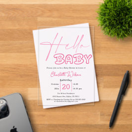 Hello Baby Elegant Dark Pink Baby Shower Acryleinladungen