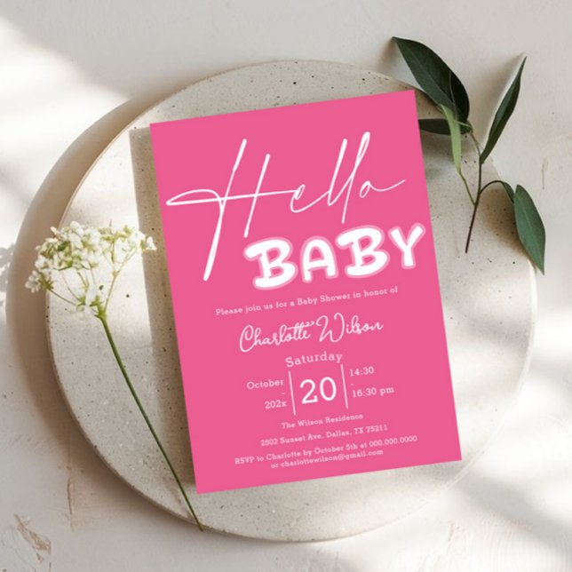 Hello Baby Elegant Dark Pink Baby Shower Einladung (Von Creator hochgeladen)