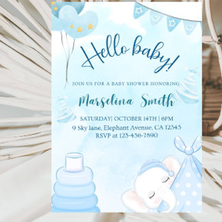 Hello Baby Elephant Baby Shower Party Einladung