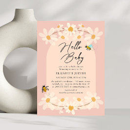 Hello Baby Floral Daisy Bees Baby Shower Einladung