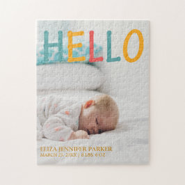 HELLO Baby Foto Geburtsankündigung Name und Statis Puzzle