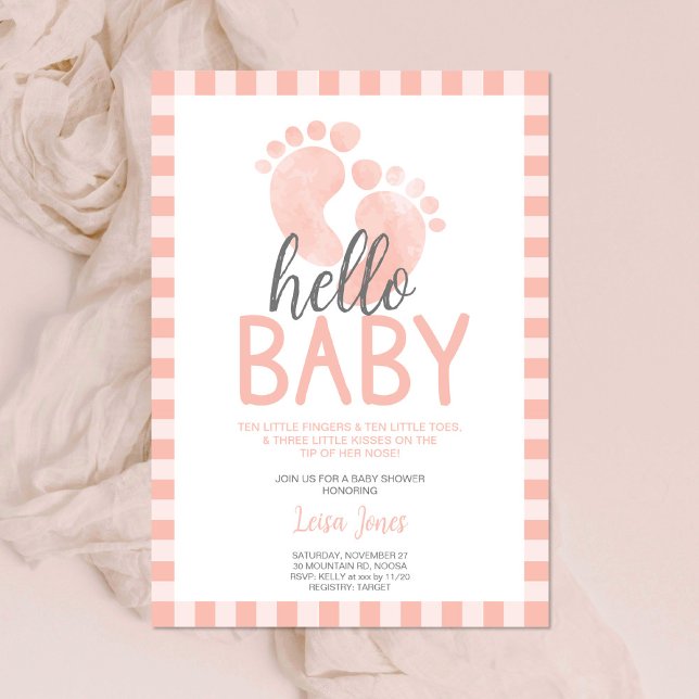 Hello Baby Girl Pink Feet Babydusche Einladung (Von Creator hochgeladen)