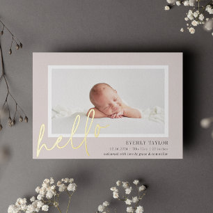 Hello Baby Gold Foil Foto Geburtserklärung Folieneinladung
