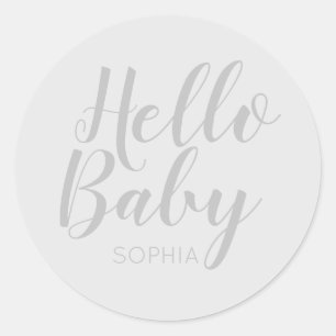Hello Baby Gray Moderner Klassiker Runder Aufkleber