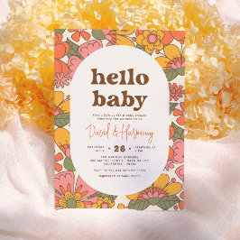 Hello Baby | Groovy Retro Blume Boho Babydusche Einladung