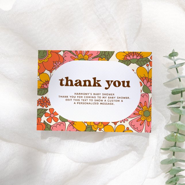 Hello Baby | Groovy Retro Blume Boho Vielen Dank Dankeskarte (Von Creator hochgeladen)