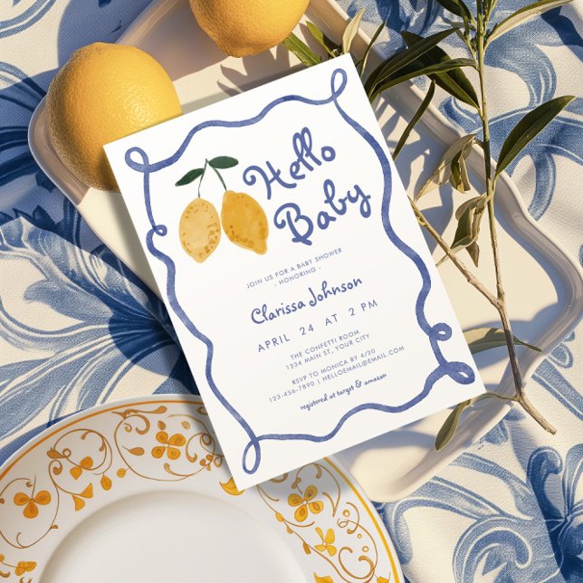Hello Baby Lemon Italienische Amalfi Boys Baby Dus Einladung (Lemon Boys Baby Shower Invite)