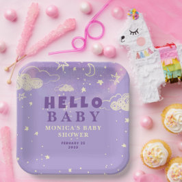 Hello Baby Lila Dream Baby Shower Paper Plate Pappteller