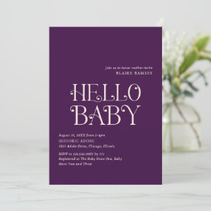 Hello Baby Lila Modern Baby Dusche Einladung