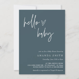 Hello Baby Minimalistisch Boho Blue Boy Baby Dusch Einladung