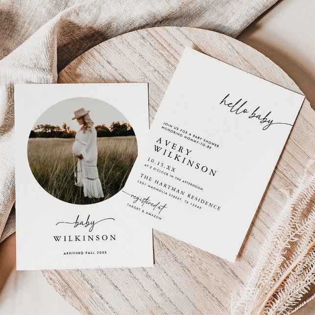 Hello Baby Minimalistisch Boho Foto Babydusche Einladung (Von Creator hochgeladen)