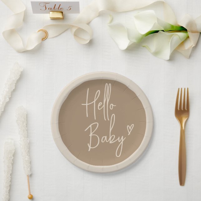 Hello Baby Minimalistisch Gender Neutral Baby Dusc Pappteller (Hochzeit)