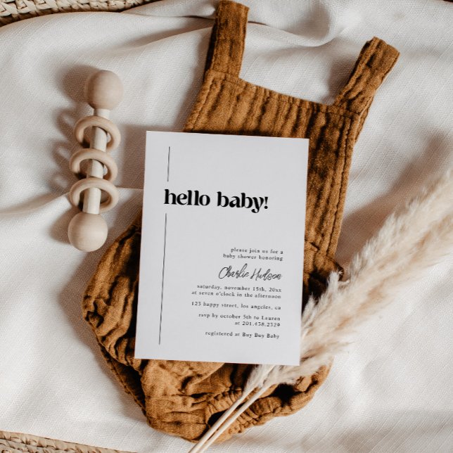 Hello Baby Minimalistisch Retro Baby Dusche Einladung (Von Creator hochgeladen)