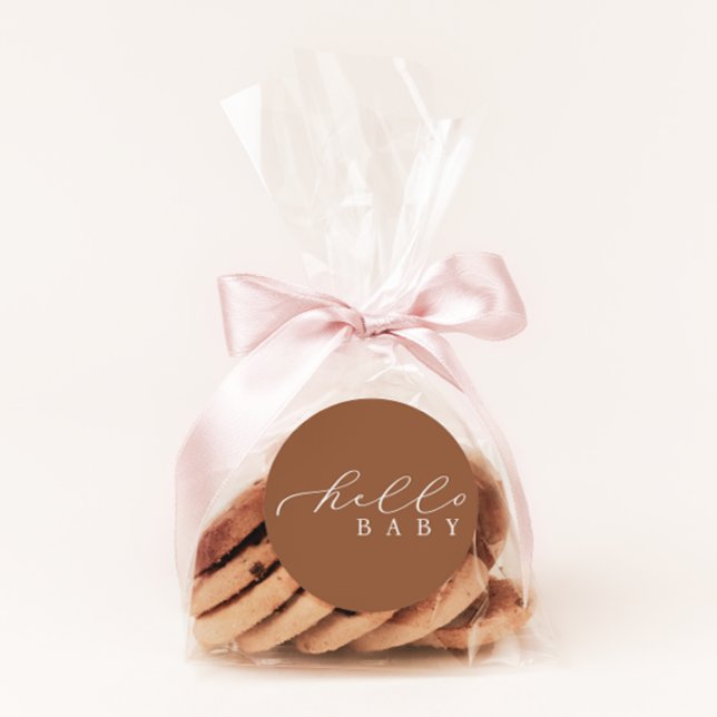 Hello Baby Minimalistisch Script Baby Dusche Runder Aufkleber (Von Creator hochgeladen)