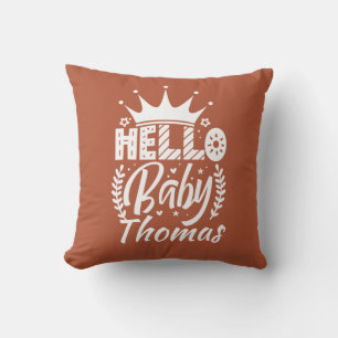 Hello Baby mit Crown Baby's Name Terra Cotta Red Kissen
