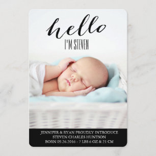 HELLO BABY MODERNE GEBURTSANKÜNDIGUNG FOTOKARTE ANKÜNDIGUNG