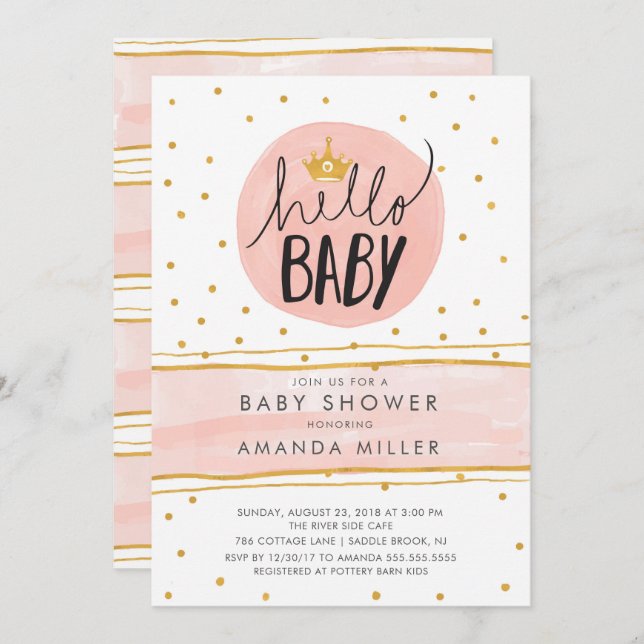 HELLO BABY ・ Moderne Girls BabyShower Einladung (Vorne/Hinten)