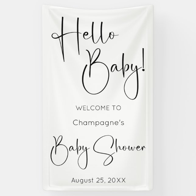 Hello Baby Modernes Script Baby Dusche Banner (Vertikal)