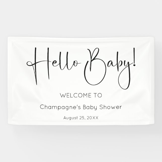 Hello Baby Modernes Script Baby Dusche Banner (Horizontal)
