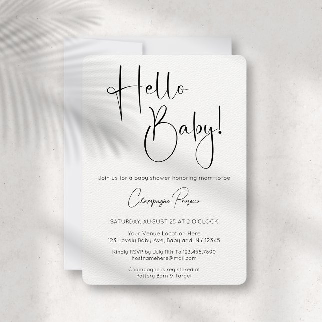 Hello Baby Modernes Script Baby Dusche Einladung (Von Creator hochgeladen)