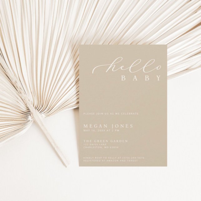 Hello Baby Modernes Script Minimalistisch Baby Dus Einladung (Von Creator hochgeladen)