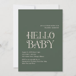 Hello Baby Moss Green Modern Baby Dusche Einladung