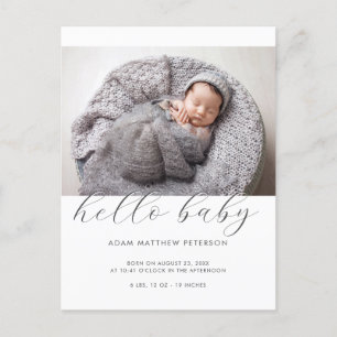Hello Baby Neutral Schwarz-weiß Birth Ankündigung Postkarte