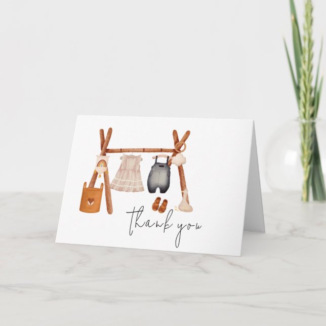 Hello Baby | Niedlich Boho Kleidung Kinderdusche Dankeskarte (Vorderseite)