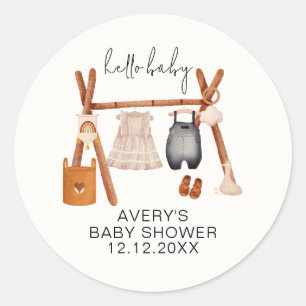 Hello Baby Niedlich Boho Kleidung Kinderdusche Runder Aufkleber